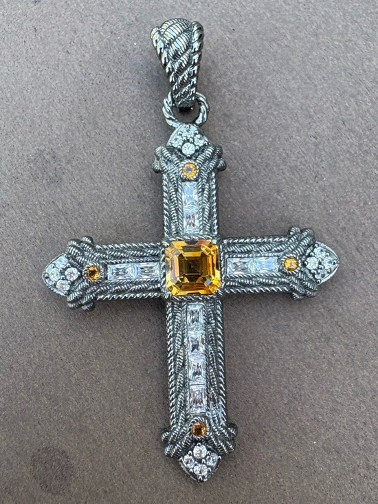 Judith Ripka Jewelry - Judith Ripka 925 CZ Sterling Silver Cross Pendant Gunmetal Enhancer pendant